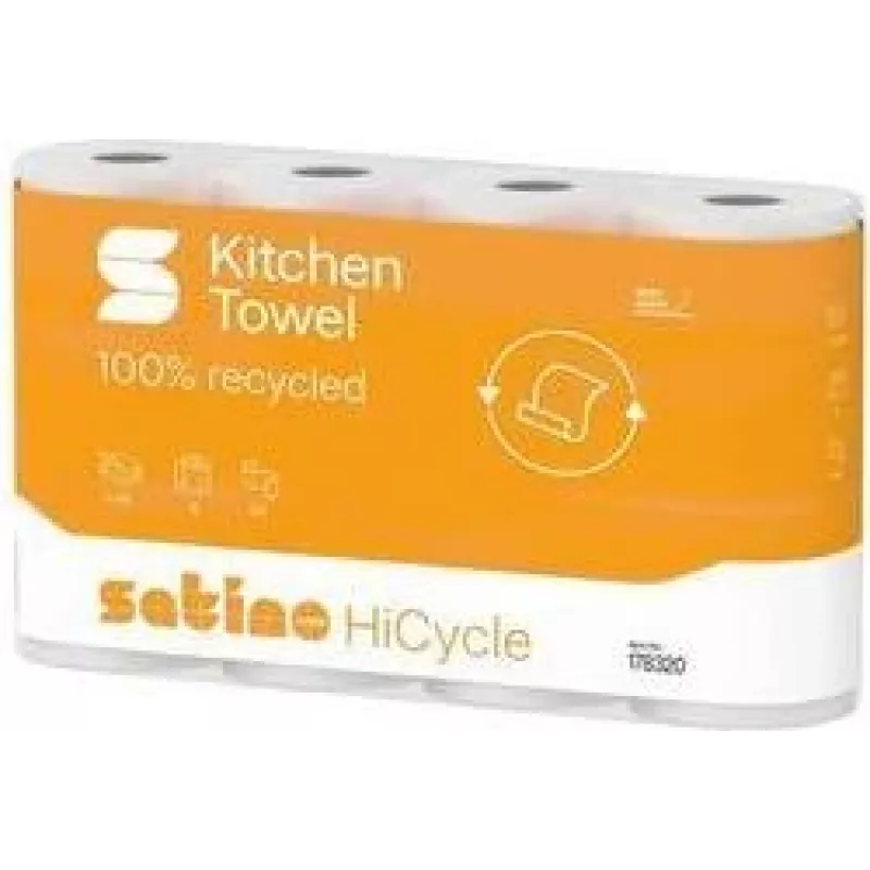 satino by wepa HiCycle keukenpapier, 3-laags, hoogwit recycling-tissue, driehoeksembossing, 1 rol 178320