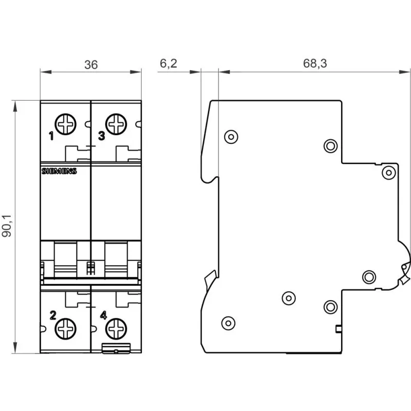 Siemens SENTRON 5SL62067 MCB 2-polig C 6A 6kA 230/400V AC