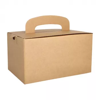 PAPSTAR pure lunchbox met draaggreep, bruin karton, 424 g/m², opvouwbaar, 1 stuk 88980