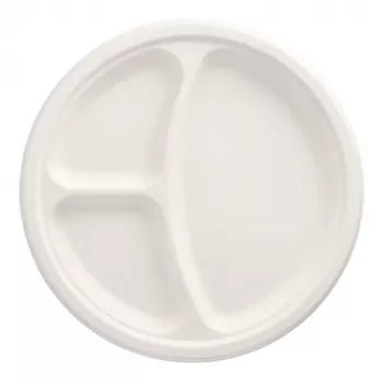 PAPSTAR pure suikerriet-bord, rond, 260 mm, 3 vakken, composteerbaar, magnetronbestendig, 1 stuk 89739