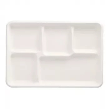 PAPSTAR suikerriet menuschaal pure, 5 vakken, wit, composteerbaar, 1 stuk (89881)
