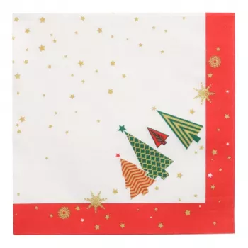 PAPSTAR kerst papieren tafelkleden kerstbomen 400 x 400 mm, 3-laags, 1/4-vouw, 20 servetten 89783
