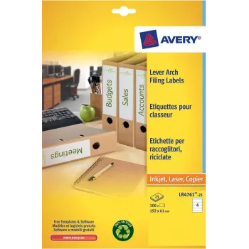 Avery LR4761-25 witte archiefetiketten 61 x 192 mm 100 etiketten (25 vellen x 4)