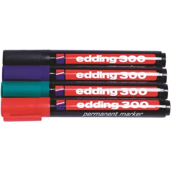 Edding 300-E4 marker-set, 4 st., zwart/blauw/groen/rood 4-300-4