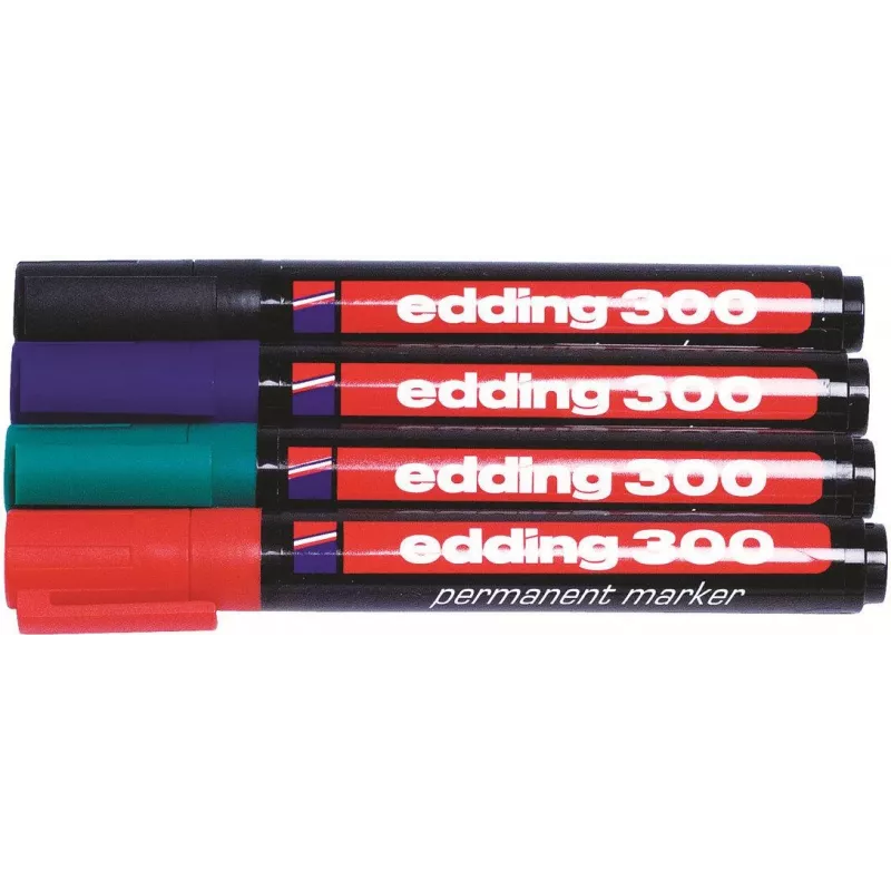 Edding 300-E4 Markerset, 4 stuks, zwart/blauw/groen/rood 4-300-4