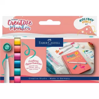 Faber-Castell Goldfaber Creative Marker Set, 6 verschillende kleuren, Holiday Vibes Edition, inkt op waterbasis, penseelpunt 161013