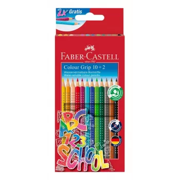 Faber-Castell Colour GRIP driehoekige kleurpotloden, gesorteerde kleuren, 10 stuks, Soft-Grip-zone, breukvaste 3,3 mm stift, lak op waterbasis, promo-etui 201585