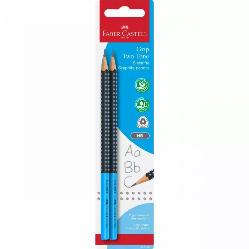 Faber-Castell GRIP 2001 TWO TONE vulpotlood, 2,0 mm, Soft-Grip-zone, blisterkaart 517093