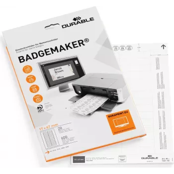 DURABLE BADGEMAKER® inlegvellen 67 x 17 mm, wit, 400 etiketten, A4-vellen, voor inkjet- & laserprinters 146102