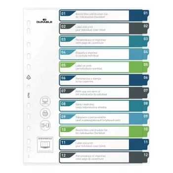 DURABLE 679627 A4+ polypropyleen blanco register, meerkleurig, staand, 0,27 mm, 11-gaats universele perforatie