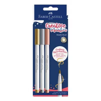 Faber-Castell Goldfaber Creative Marker set, 3 verschillende kleuren, gepigmenteerde inkt op waterbasis, geurloos, veegvast, spatwaterbestendig, blisterverpakking 161005