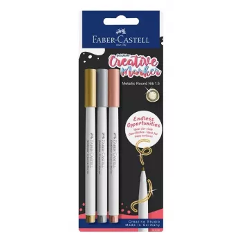 Faber-Castell Creative Marker Goldfaber, 3 stuks blisterverpakking, inkt op waterbasis, geurloos, veegvast en spatwaterbestendig 161108