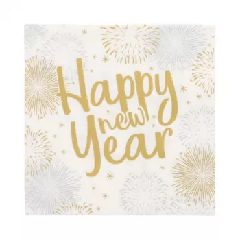 PAPSTAR Happy New Year servetten 330 x 330 mm, 3-laags, 1/4 vouw, 20-pack 89772