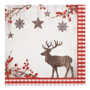 PAPSTAR kerstmotief servetten X-mas Deer 400 x 400 mm, bedrukt, 1/4 vouw, 3-laags - 1 stuk (37222)
