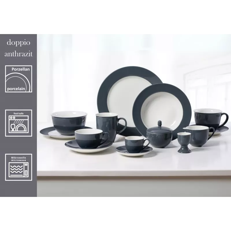 Ritzenhoff & Breker Doppio antraciet soepborden 220 mm porselein, 6-delige set 430219