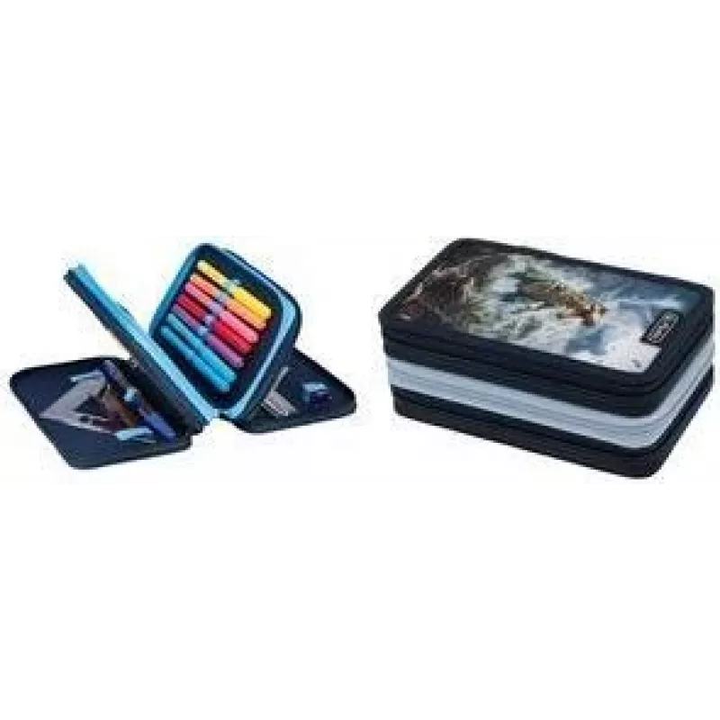 Herlitz TriCase Thunder Rex etui, 31-delig, polyester, 3 vakken, 3 ritsen 400205916