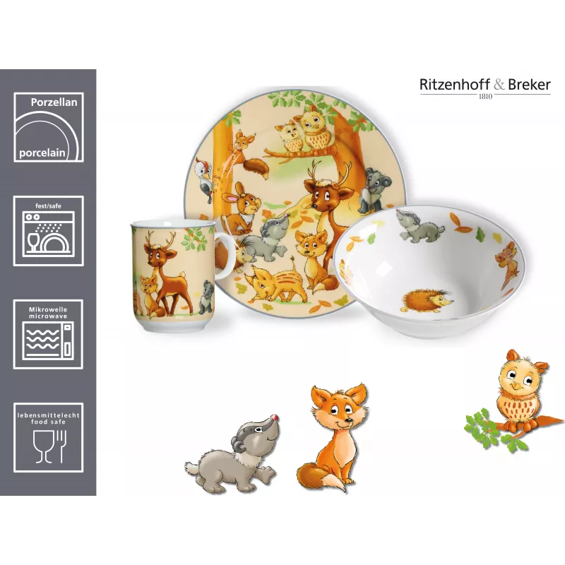 Ritzenhoff & Breker kinderservies-set bosdieren, 3-delig (422412)