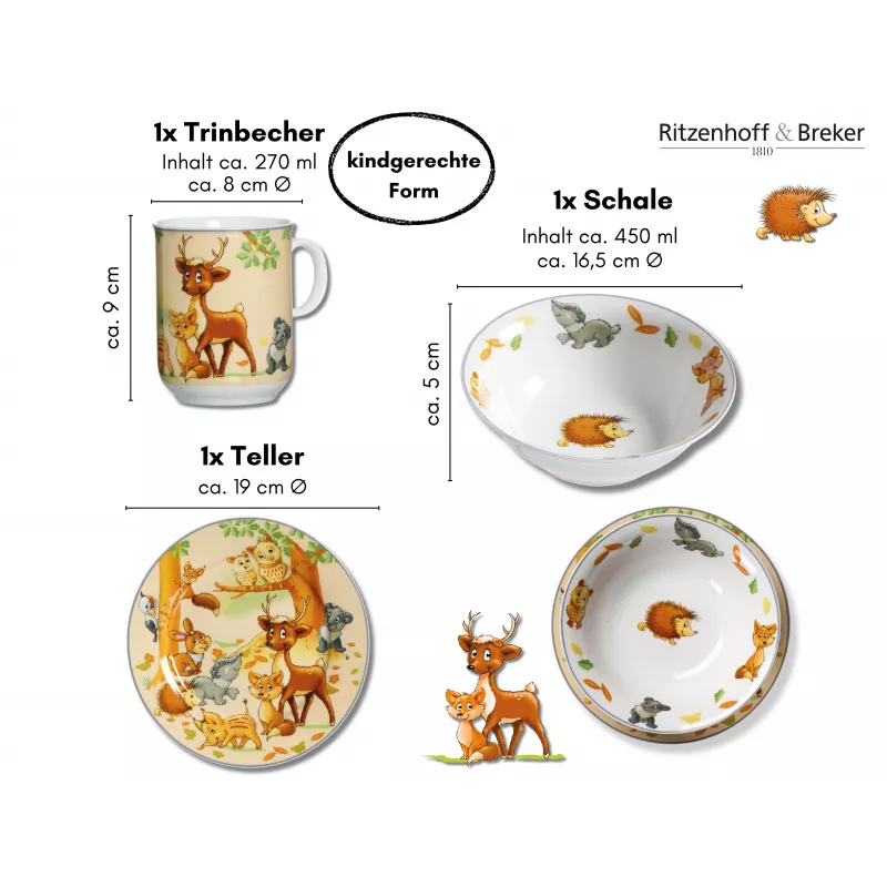 Ritzenhoff & Breker kinderservies-set bosdieren, 3-delig (422412)