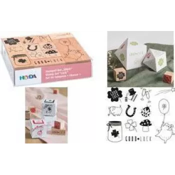 HEYDA motiefstempel-set geluk, transparante doos, houten stempels, diverse maten en designs, 1 set (204888666)
