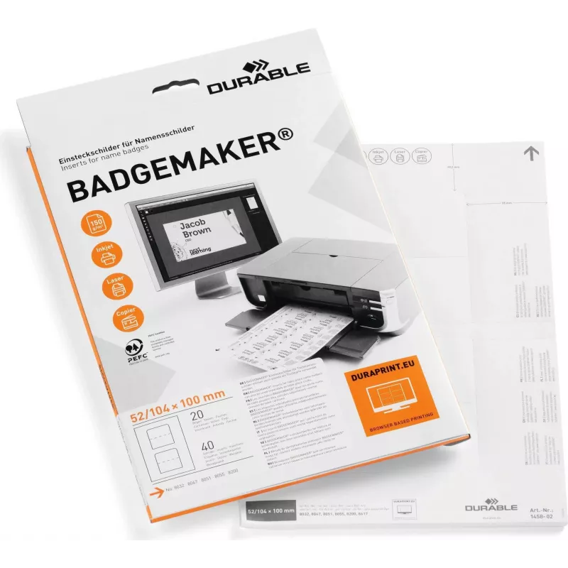 DURABLE BADGEMAKER inleglabels 52 x 100 mm, wit, 100 stuks 145802