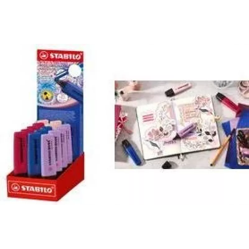 STABILO BOSS ORIGINAL NatureCOLORS markeerstift-display, beitelpunt 2-5 mm, diverse kleuren, 15 stuks 70/15-6