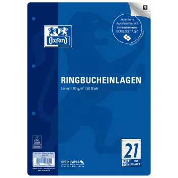 Oxford A4 gelinieerd navulpapier, 50 vel, 4-voudig geperforeerd, liniatuur 21 400131464