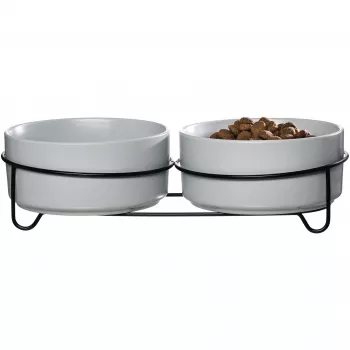 Ritzenhoff & Breker TARO dubbele hondenset, 880 ml, grijs steengoed met zwarte metalen standaard 450521