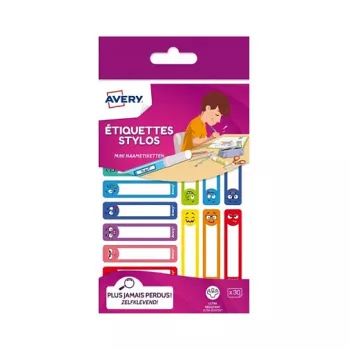 AVERY pennenetiketten, papier, 10 x 50 mm, gekleurde randen, afgeronde hoeken, handbeschrijfbaar, permanent hechtend – 30 etiketten (RESMI30S)