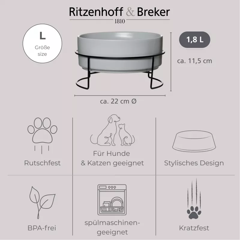 Ritzenhoff & Breker TARO voerbakset 1,8L grijs steengoed keramiek 450484