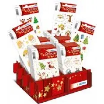 HERMA kerststickers DECOR Glinsterende Kersttijd display, papierstickers met glitterafwerking, klassieke kerstmotieven, 1 display (15624)