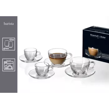 Ritzenhoff & Breker BARISTA cappuccinoset, 4-delig, helder glas, 220 ml kopjes, vaatwasmachinebestendig 822021