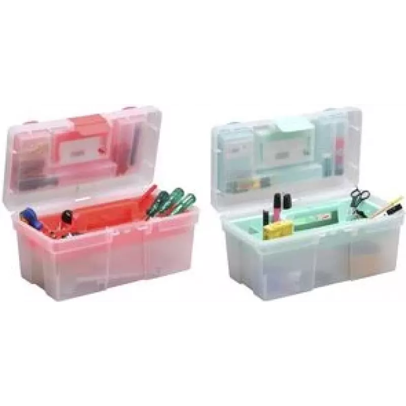 allit McPlus Clear 16 opbergbox, polypropyleen, transparant met rode sluitingen 416411