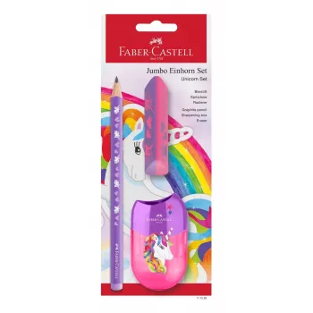 Faber-Castell eenhoorn jumbo schrijfset, violet, 3 stuks, 3 mm stift, ergonomische driehoekige vorm 111528