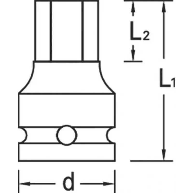 GEDORE 1 inch aandrijving 27 mm zeskant-slagschroevendraaier-dopsleutel, 60 mm lengte, gefosfateerd 1956582
