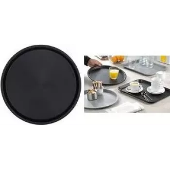 Esmeyer OHIO rond dienblad, zwart kunststof, gerubberd antislip oppervlak, 35 cm 307-016