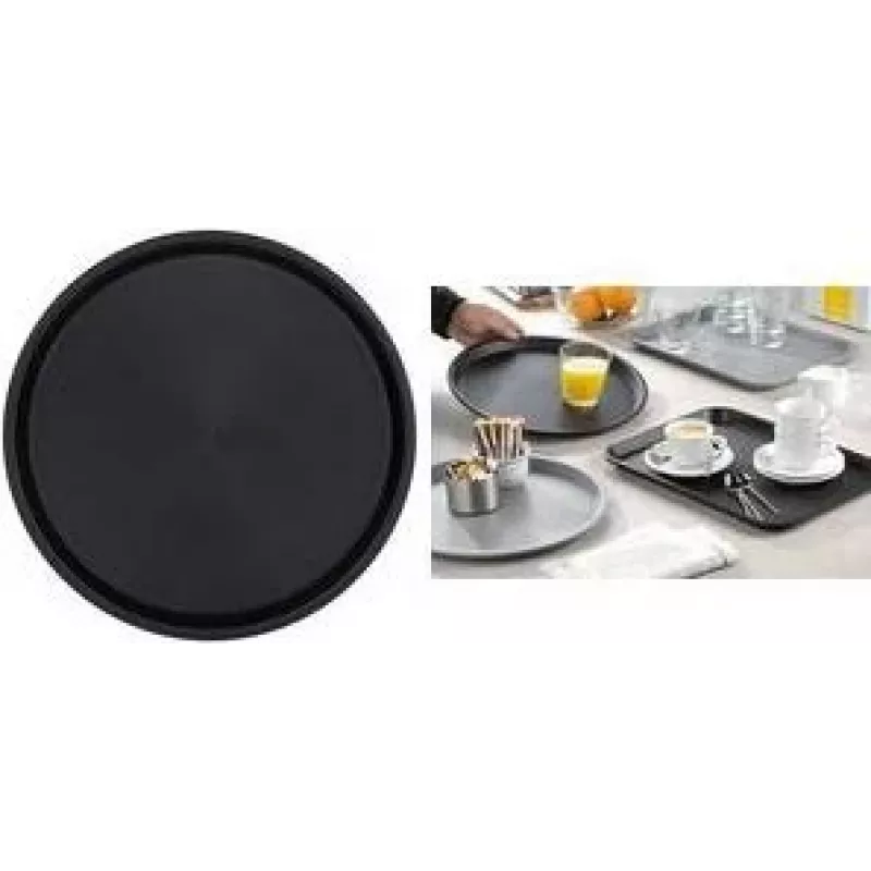 Esmeyer OHIO rond dienblad, zwart kunststof, gerubberd antislip oppervlak, 35 cm 307-016