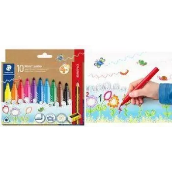 STAEDTLER Noris jumbo viltstiften, 3,0 mm, driehoekig, wasbaar, voordeelverpakking met 10 328-B C10P