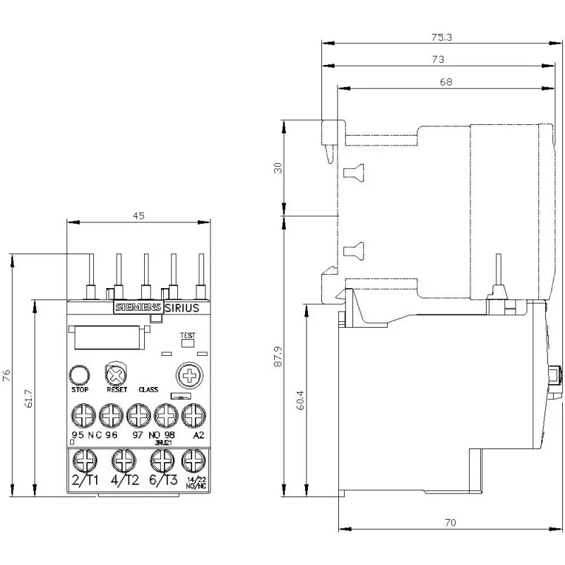 SIEMENS SIRIUS 3RU21 thermische overbelastingsbeveiliging 1,8-2,5A S00 schroefklemmen 3RU21161CB0