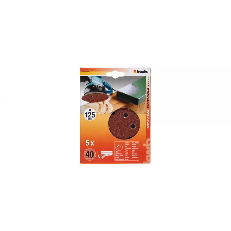 kwb 491904 schuurschijven 125 mm P40 5-pack klittenband 8-gaten