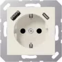JUNG A 1520-15 CA SCHUKO stopcontact 16 A 250 V met USB oplader 1 x type A + 1 x type C, Safety Plus, serie AS, wit (ivory)