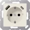 JUNG A 1520-15 CA SCHUKO stopcontact 16 A 250 V met USB oplader 1 x type A + 1 x type C, Safety Plus, serie AS, wit (ivory)
