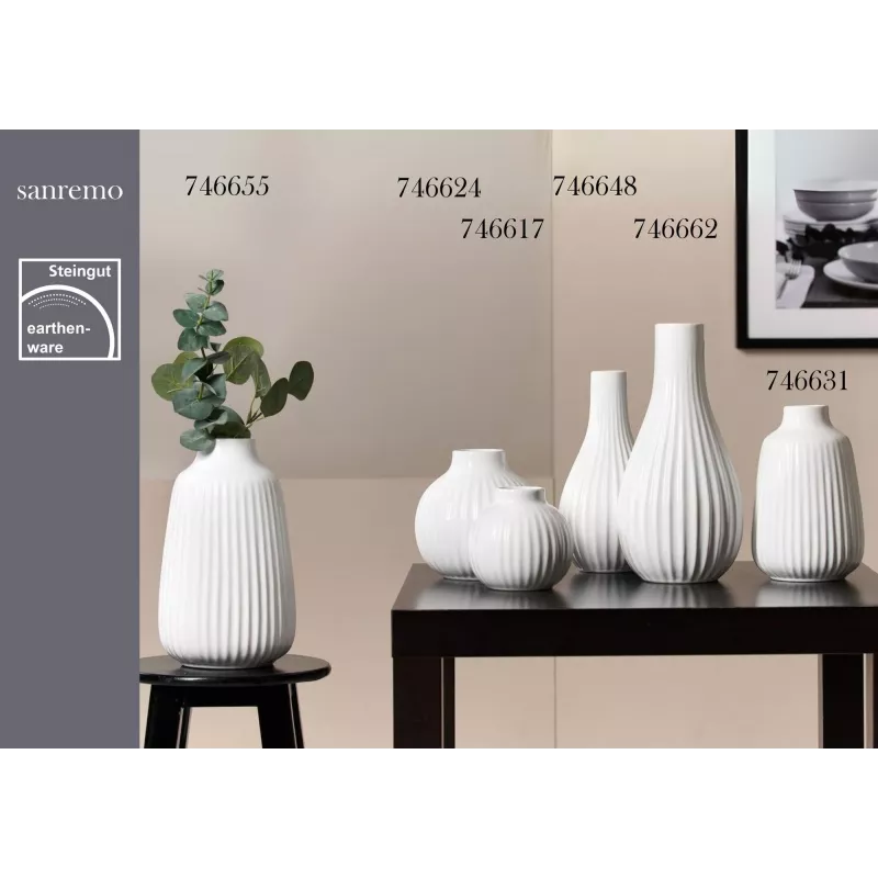 Ritzenhoff & Breker SANREMO witte steengoed bloemvaas 2-delige set, 240 mm, decoratieve groefstructuur 746655