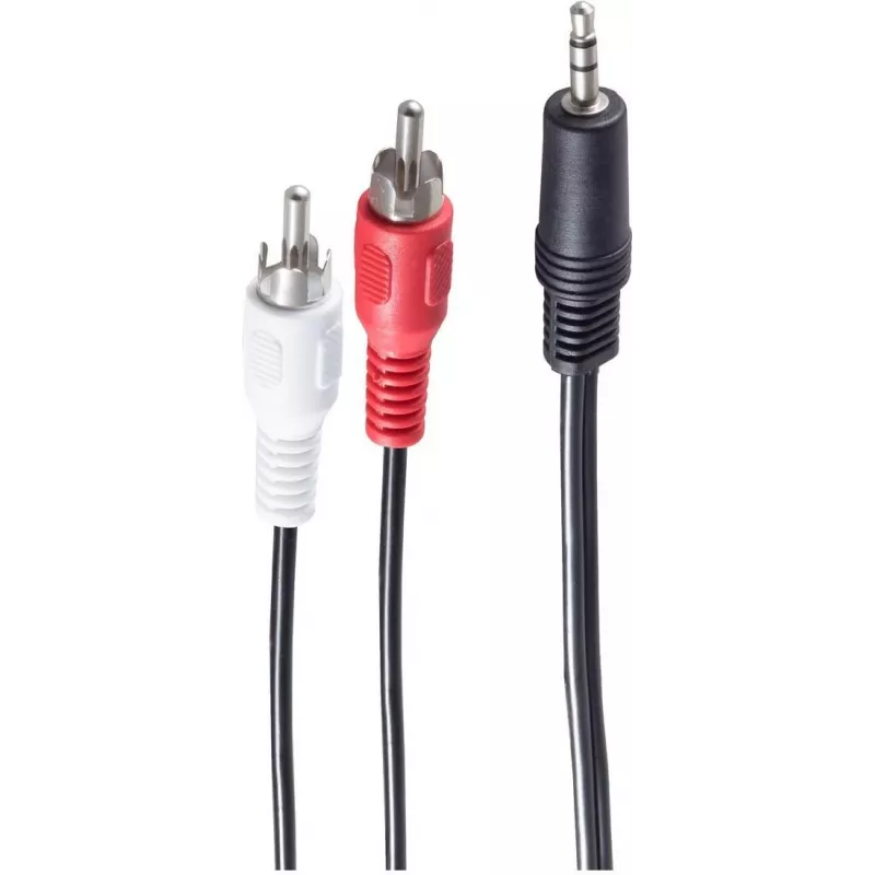 SHIVERPEAKS BASIC-S audiokabel, 2x RCA stekker naar 3,5 mm jackstekker, 5,0 m, stereo, zwart, polyzak BS30832-5