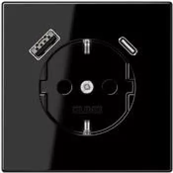 JUNG LS 1520-15 CA SW wandcontactdoos 16 A met USB-oplader 1 x Type-A + 1 x Type-C, Safety Plus, serie LS, zwart
