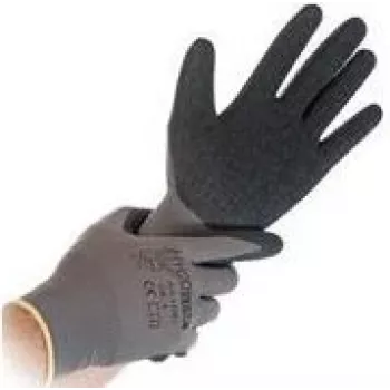 HYGOSTAR Skill werkhandschoenen grijs/zwart maat S nylon fijnbrei polymeer gecoat 1/4-dompel 12-pack 33986