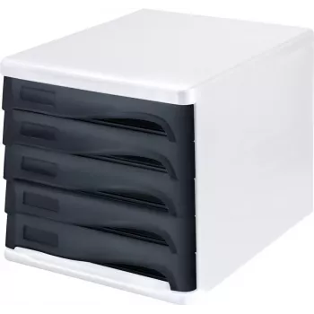HELIT H6129498 ladebox, 5 laden, lichtgrijs/zwart, polystyreen/ABS, stapelbaar