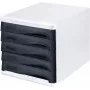 HELIT H6129498 ladebox, 5 laden, lichtgrijs/zwart, polystyreen/ABS, stapelbaar