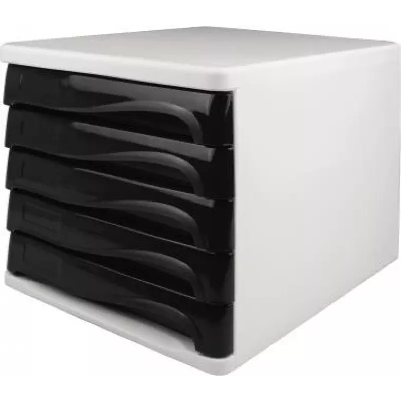 HELIT H6129498 ladebox, 5 laden, lichtgrijs/zwart, polystyreen/ABS, stapelbaar