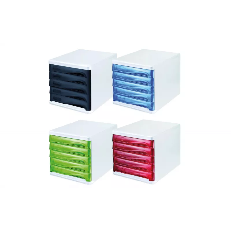 HELIT H6129498 ladebox, 5 laden, lichtgrijs/zwart, polystyreen/ABS, stapelbaar