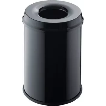 Helit H2515495 stalen afvalemmer met vlamdover, 15 liter, zwart, rond